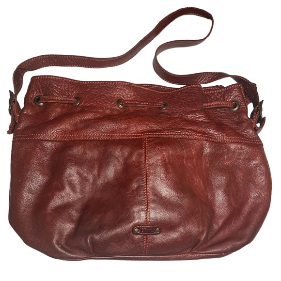 Frye Brooke Leather Studded Bucket Bag with Drawstring Red/ Burgundy - Picture 3 of 10